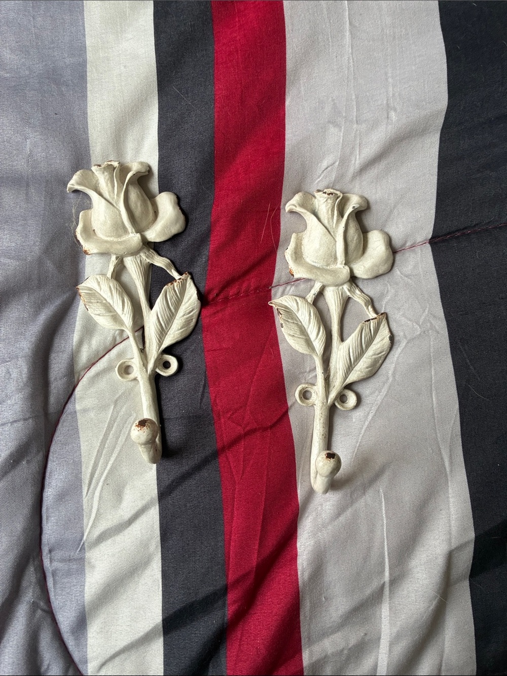 Cream Rose Wall Hooks — Set of 2 Decorative Floral Hooks